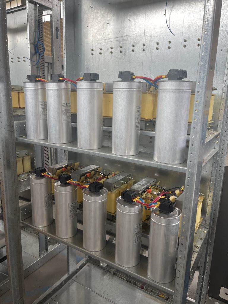 Power capacitors installed inside TSP 600 kVAr capacitor bank